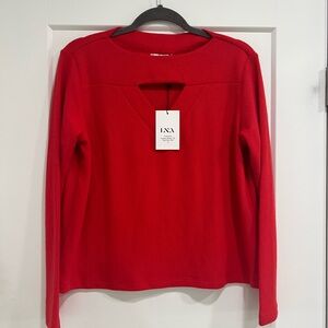 LNA Red Cutout Long Sleeve Blouse